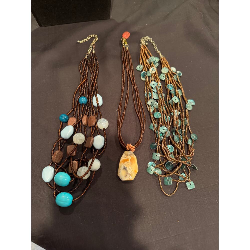 Seed bead Jewelry set of 3 multi strand brown 16-18” necklaces